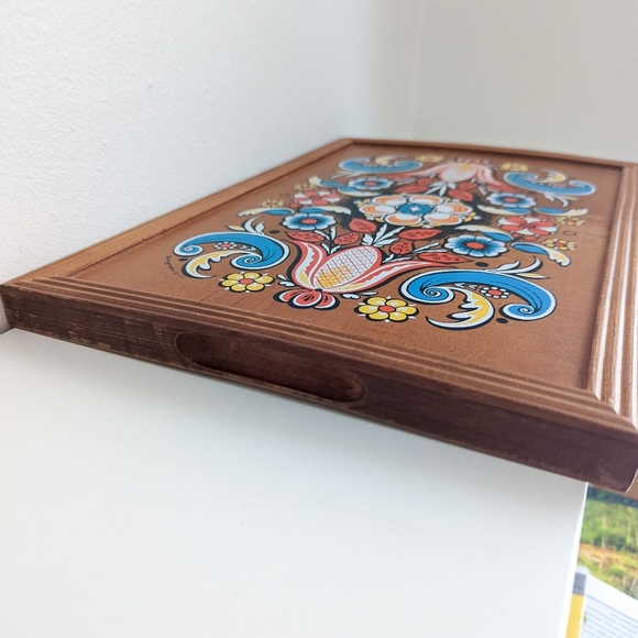 1971 Berggren Swedish Folk Art Painted Wooden Tray - Picture 5 of 8